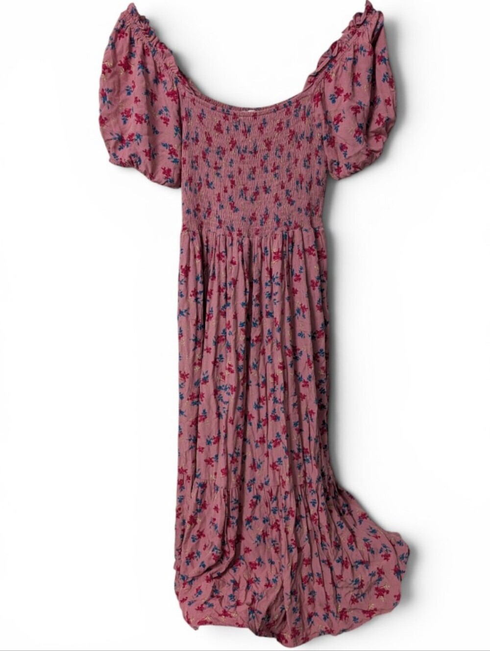 Elloh Smocked Floral Maxi Dress, Dusty Rose - Picture 3 of 8